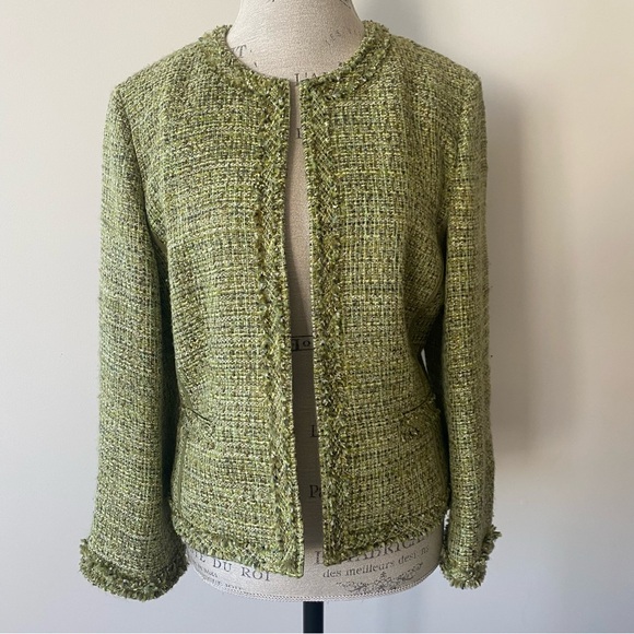 Talbots Vintage Tweed Fringe Open Front Jacket - Picture 1 of 7
